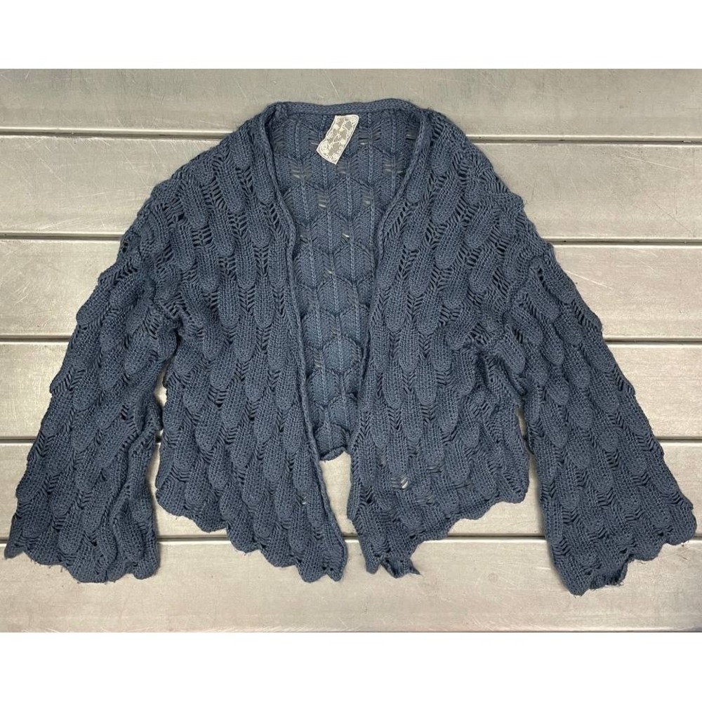 Sadie & Sage Open Cardigan Sweater Womens Large Blue Chunky Knit